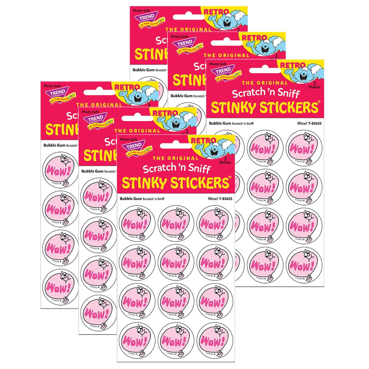 TREND Enterprises® Wow! Bubble Gum Scented Stickers, 6 Packs of 24